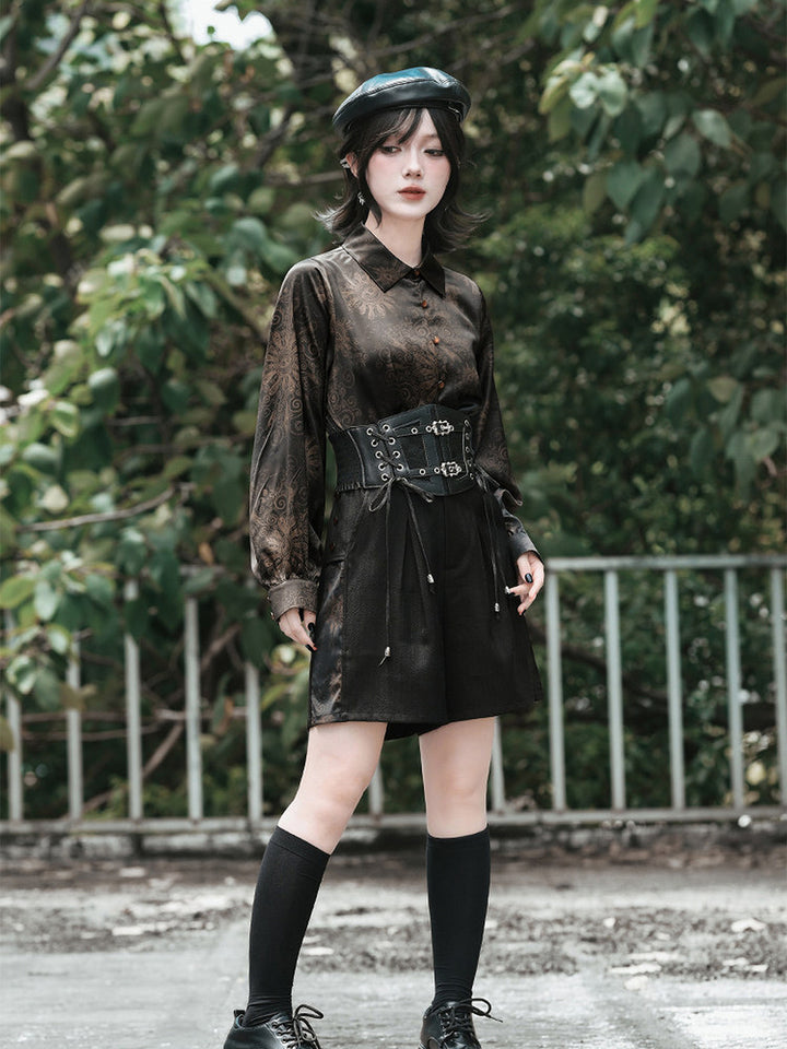 Gothic Mandala Print Balloon Sleeve Shirt