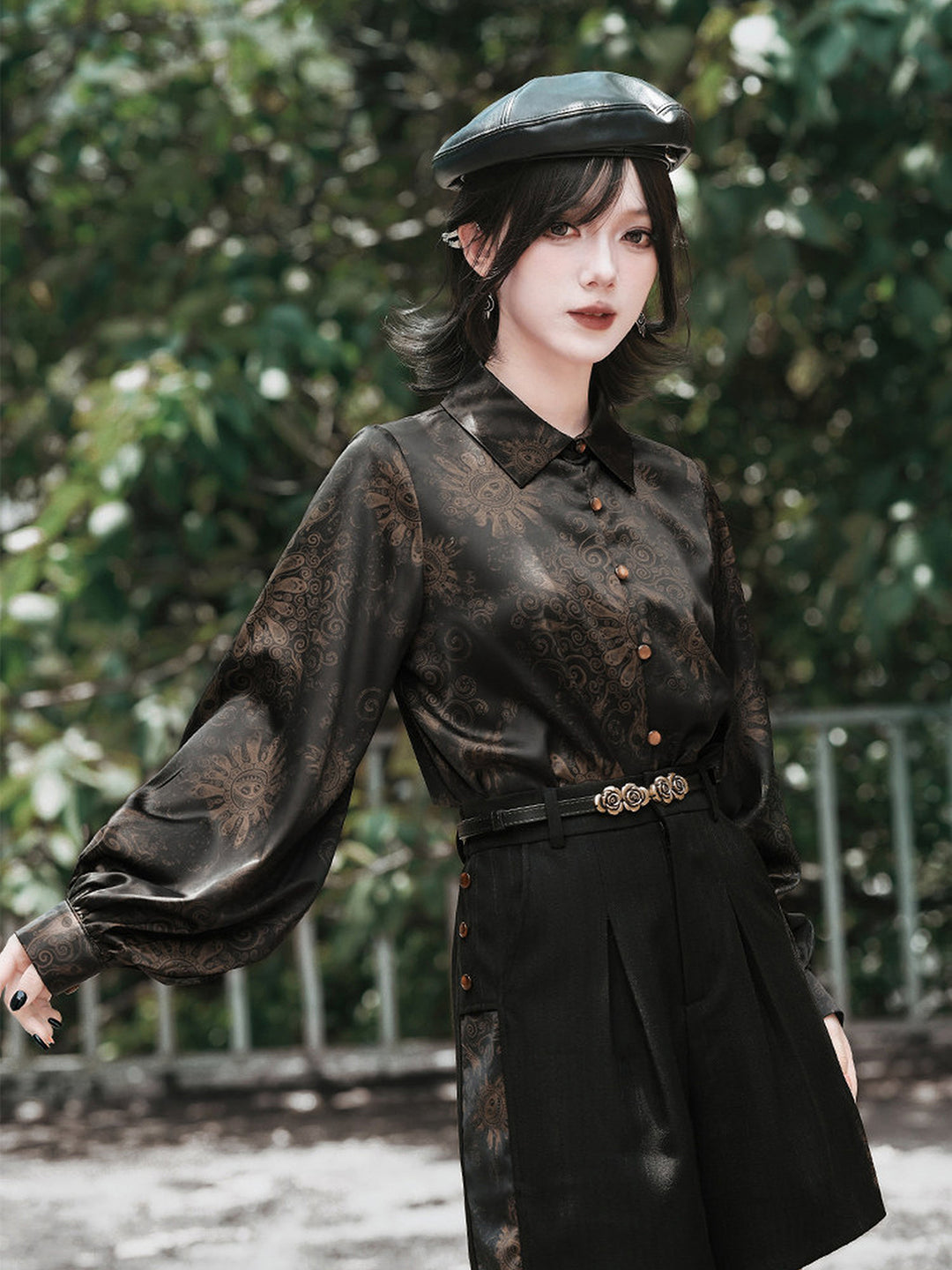 Gothic Mandala Print Balloon Sleeve Shirt