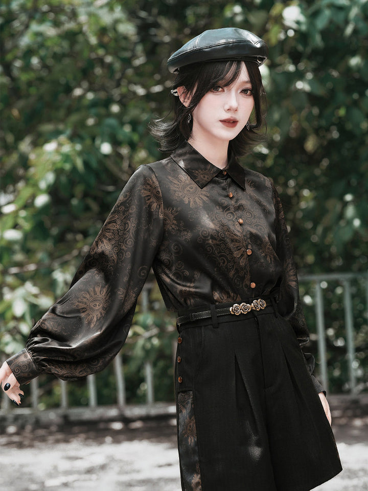 Gothic Mandala Print Balloon Sleeve Shirt