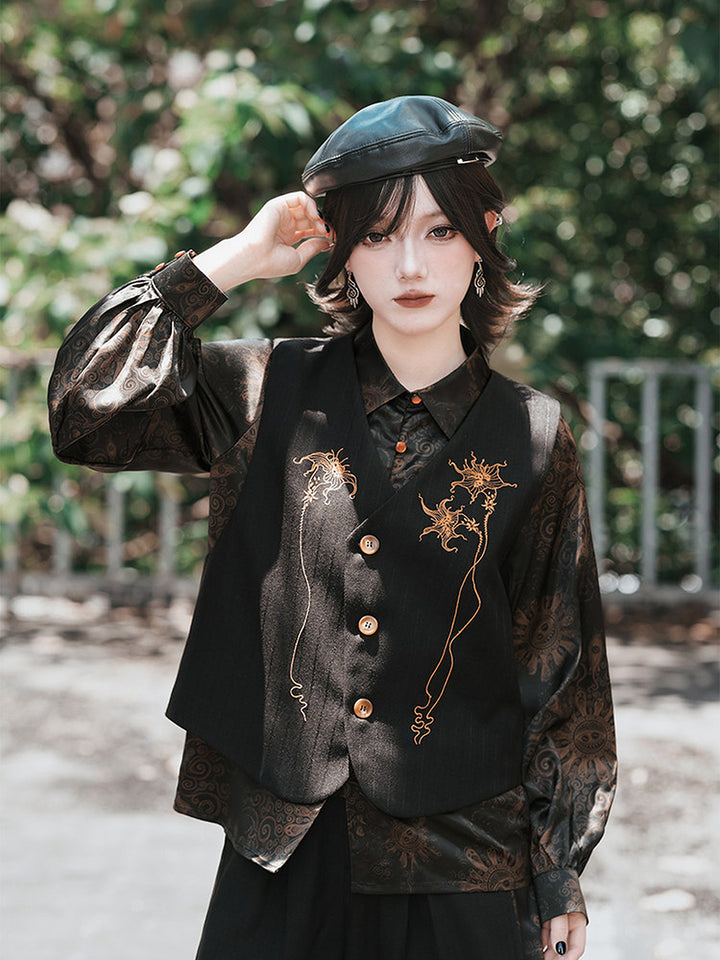 Gothic Mandala Print Balloon Sleeve Shirt