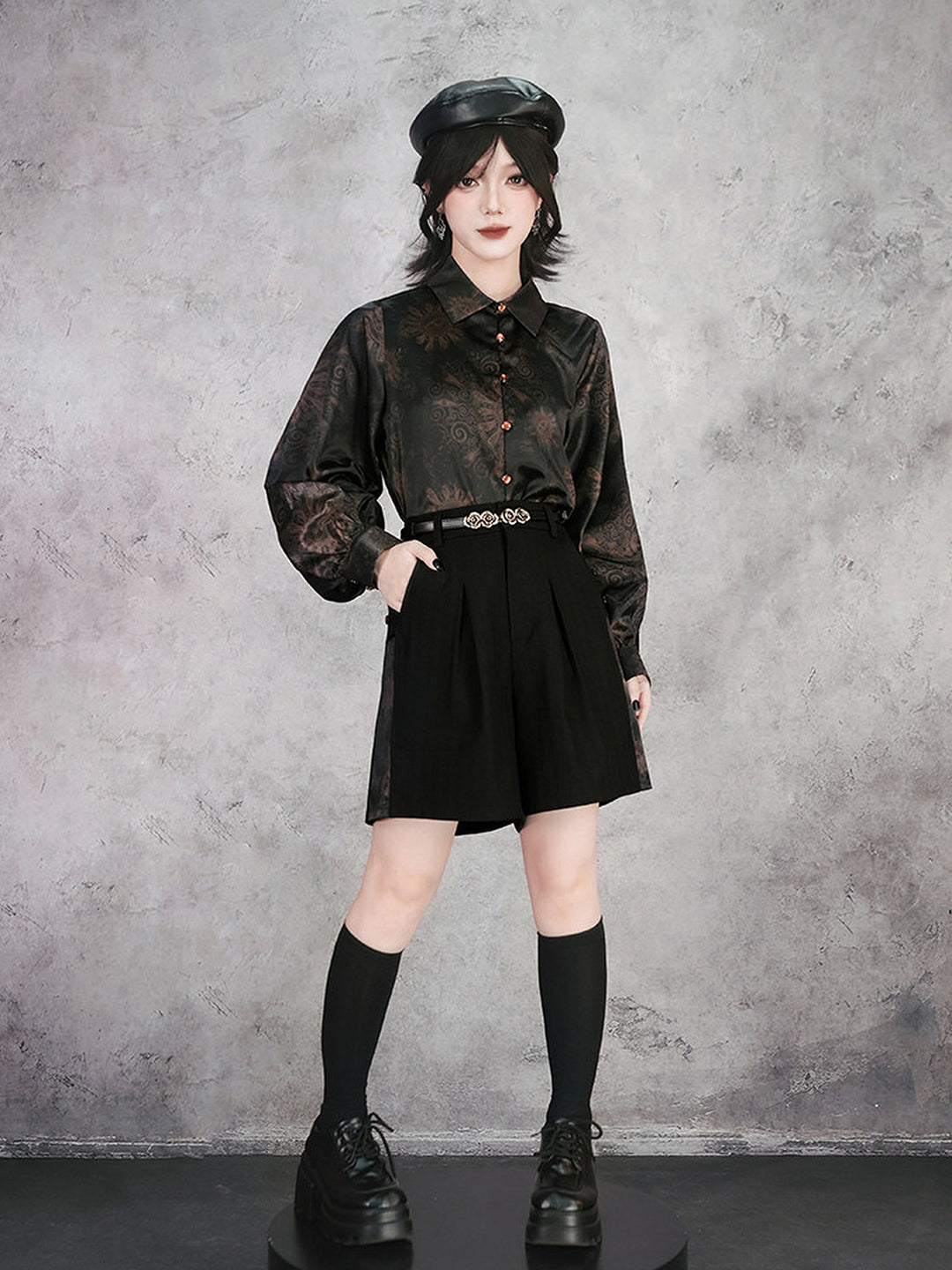 Gothic Mandala Print Balloon Sleeve Shirt