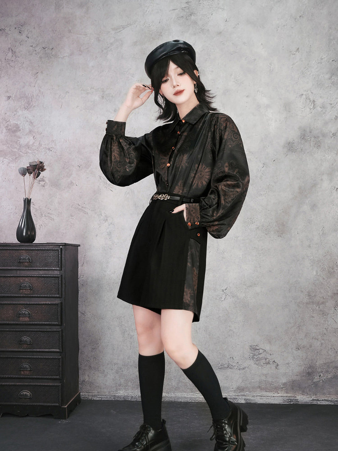 Gothic Mandala Print Balloon Sleeve Shirt