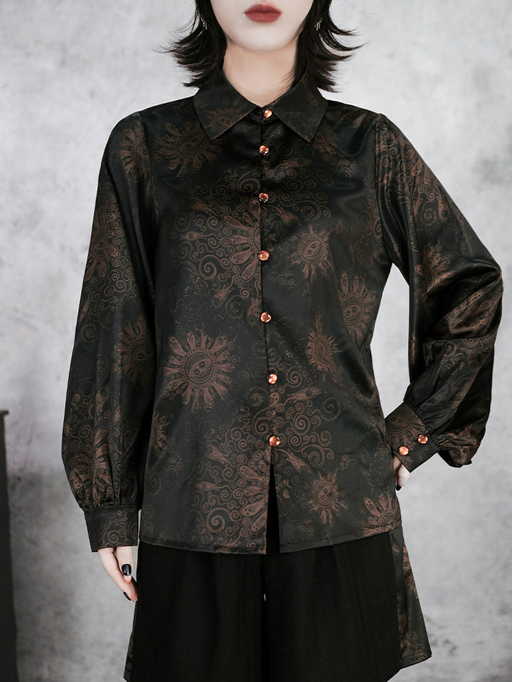 Gothic Mandala Print Balloon Sleeve Shirt