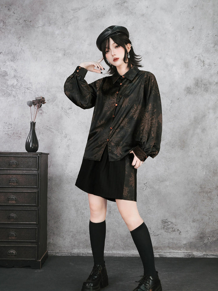 Gothic Mandala Print Balloon Sleeve Shirt