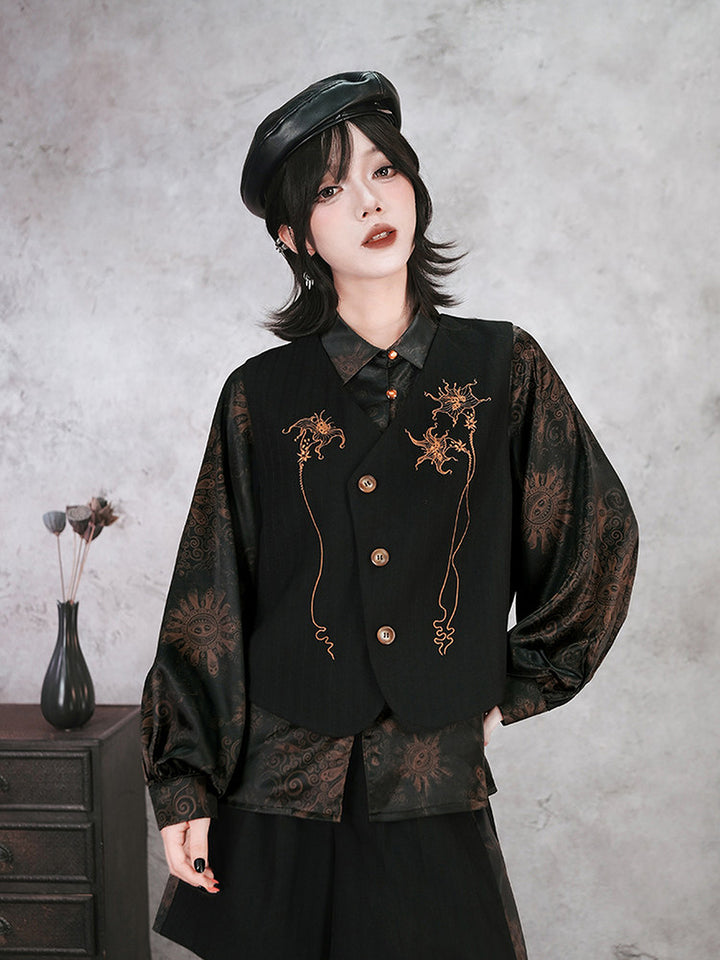 Gothic Mandala Print Balloon Sleeve Shirt