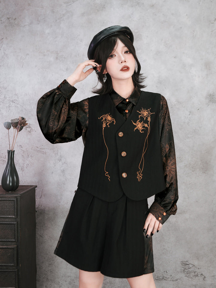 Chinese-Inspired Datura Embroidered Vest