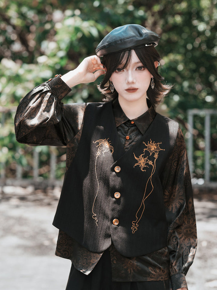 Chinese-Inspired Datura Embroidered Vest