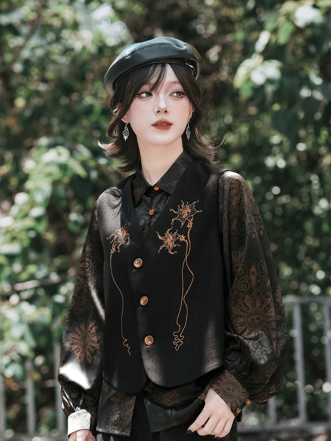 Chinese-Inspired Datura Embroidered Vest