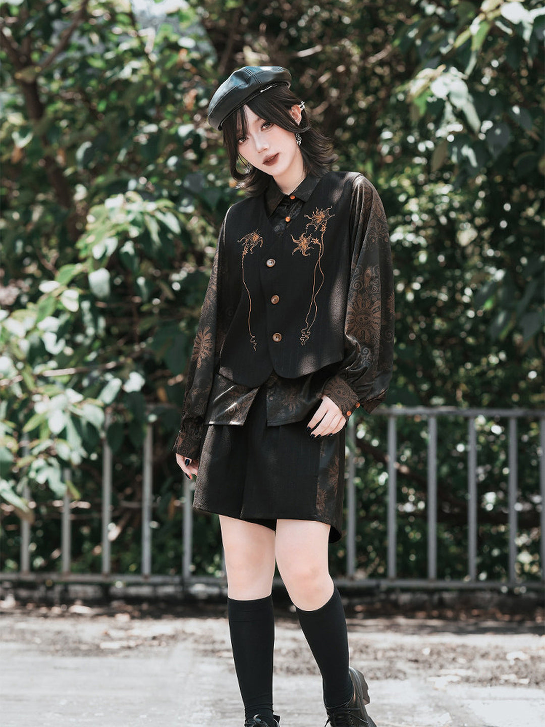Chinese-Inspired Datura Embroidered Vest