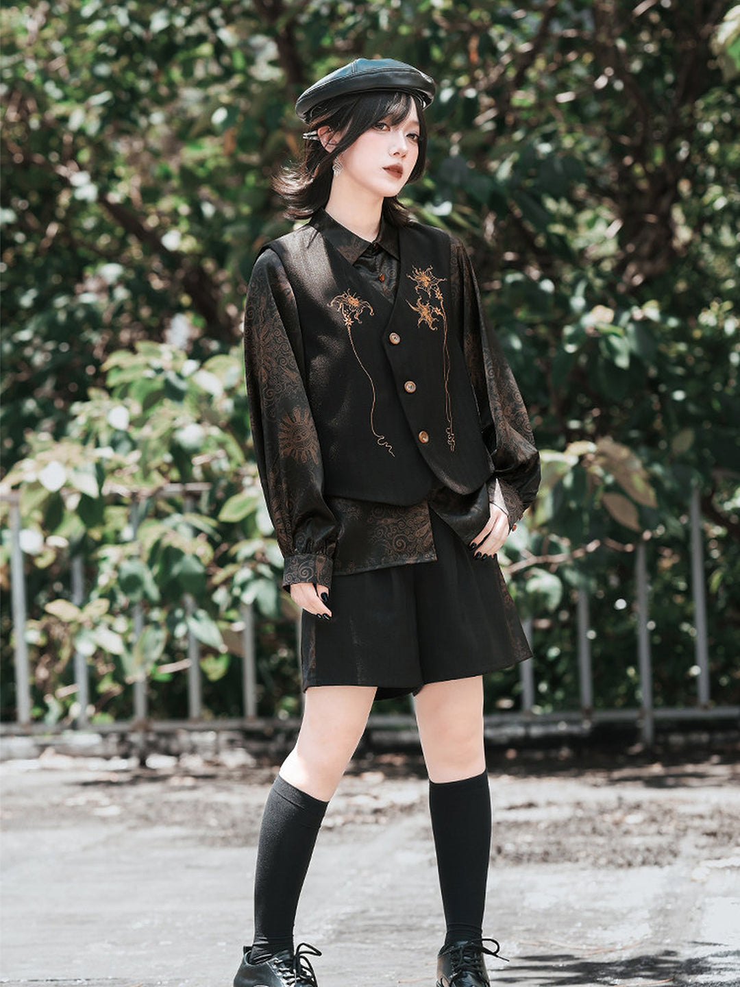 Chinese-Inspired Datura Embroidered Vest