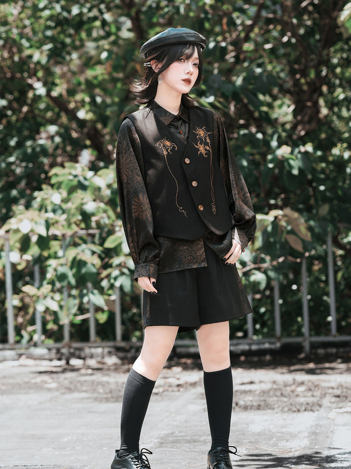 Chinese-Inspired Datura Embroidered Vest