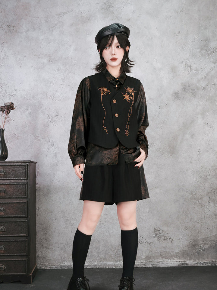 Chinese-Inspired Datura Embroidered Vest