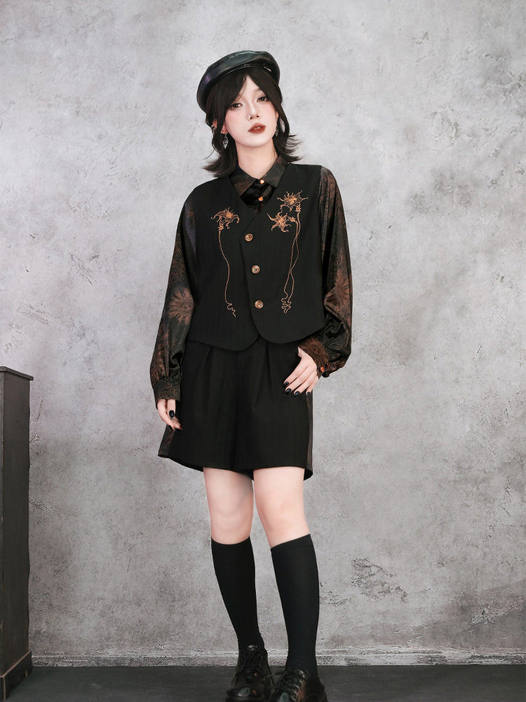 Chinese-Inspired Datura Embroidered Vest