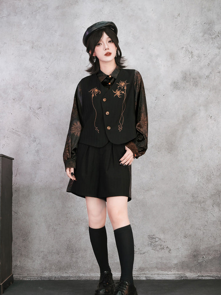 Chinese-Inspired Datura Embroidered Vest