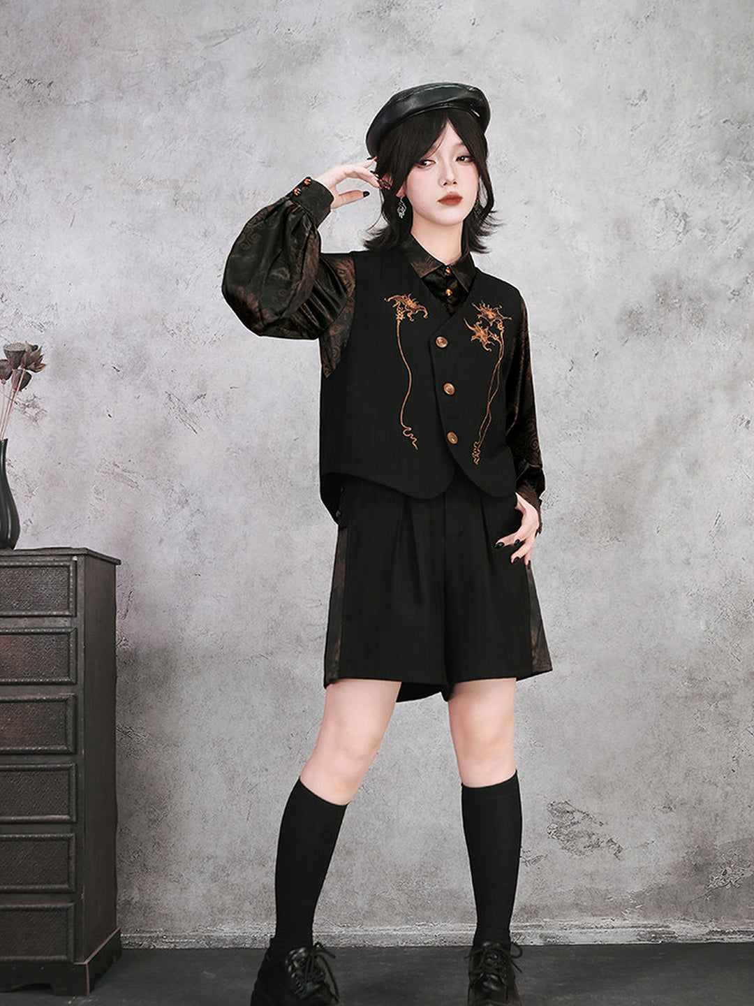 Chinese-Inspired Datura Embroidered Vest