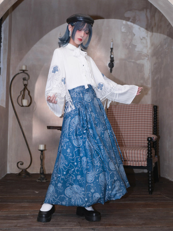 Jellyfish Print Bubble Hem Maxi Skirt