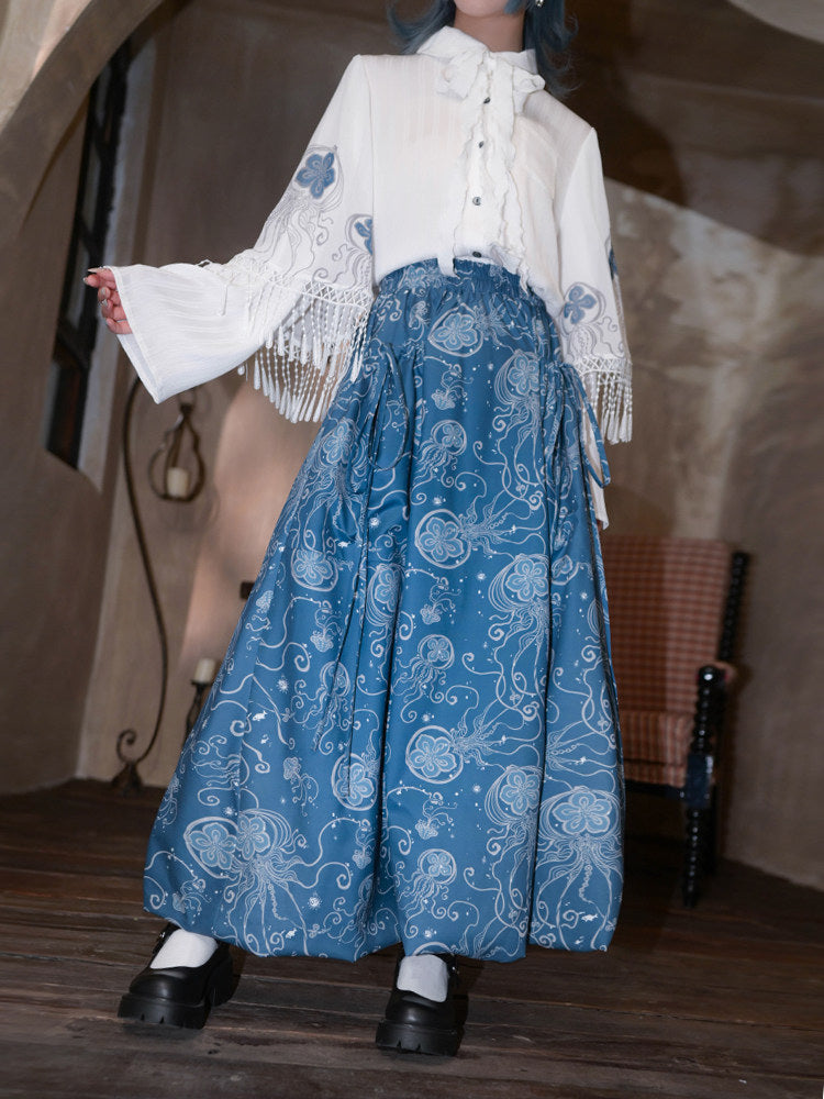 Jellyfish Print Bubble Hem Maxi Skirt