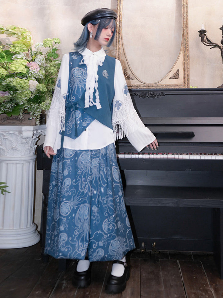 Jellyfish Print Bubble Hem Maxi Skirt