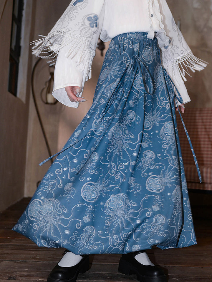 Jellyfish Print Bubble Hem Maxi Skirt