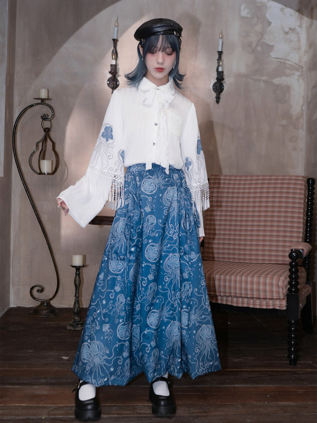 Jellyfish Print Bubble Hem Maxi Skirt