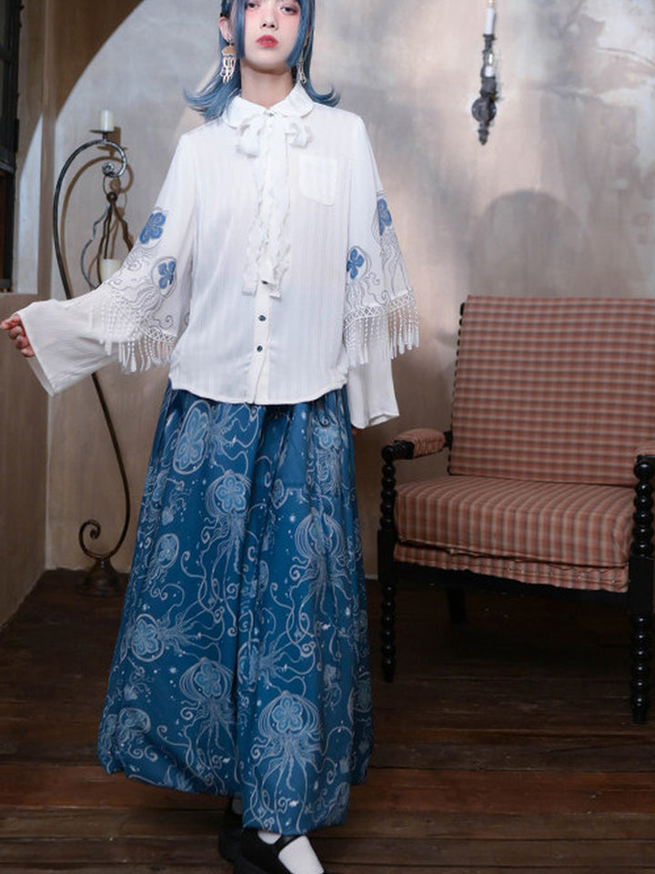 Jellyfish Print Bubble Hem Maxi Skirt