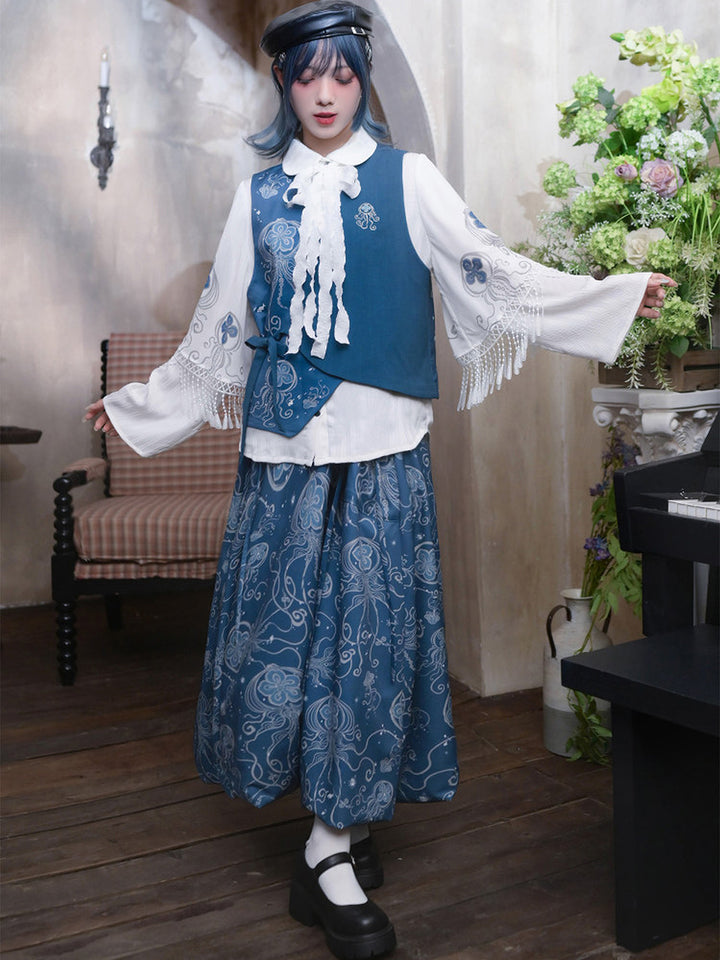 Jellyfish Print Bubble Hem Maxi Skirt