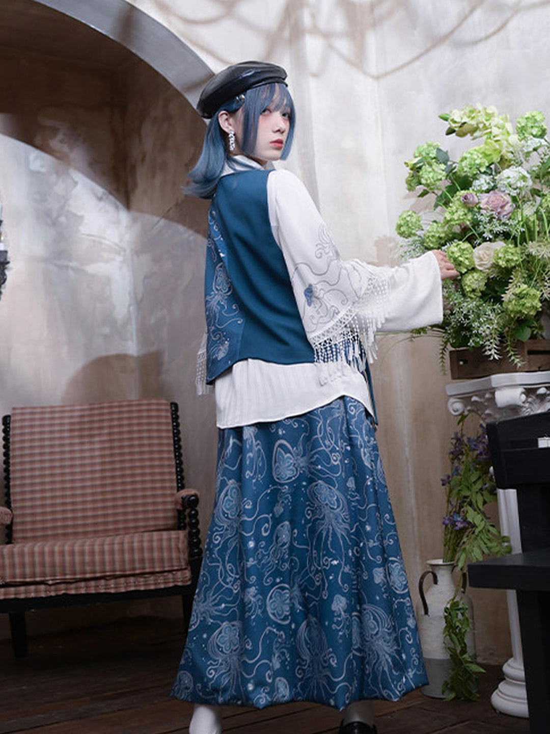 Jellyfish Print Bubble Hem Maxi Skirt