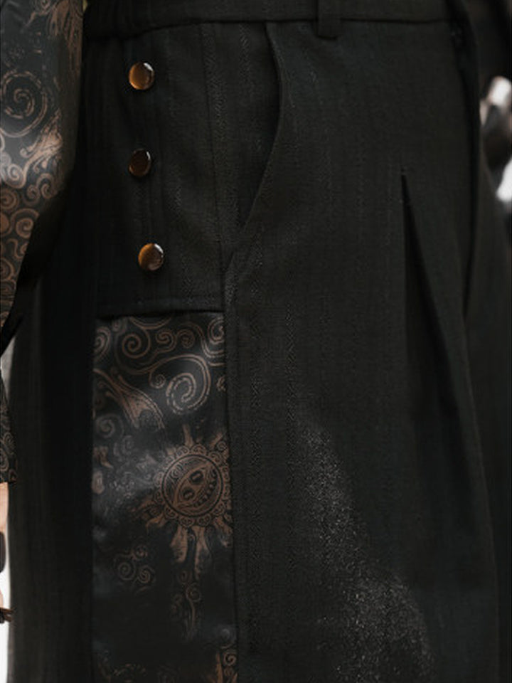 Black Mandala Print Panel Pleated Shorts