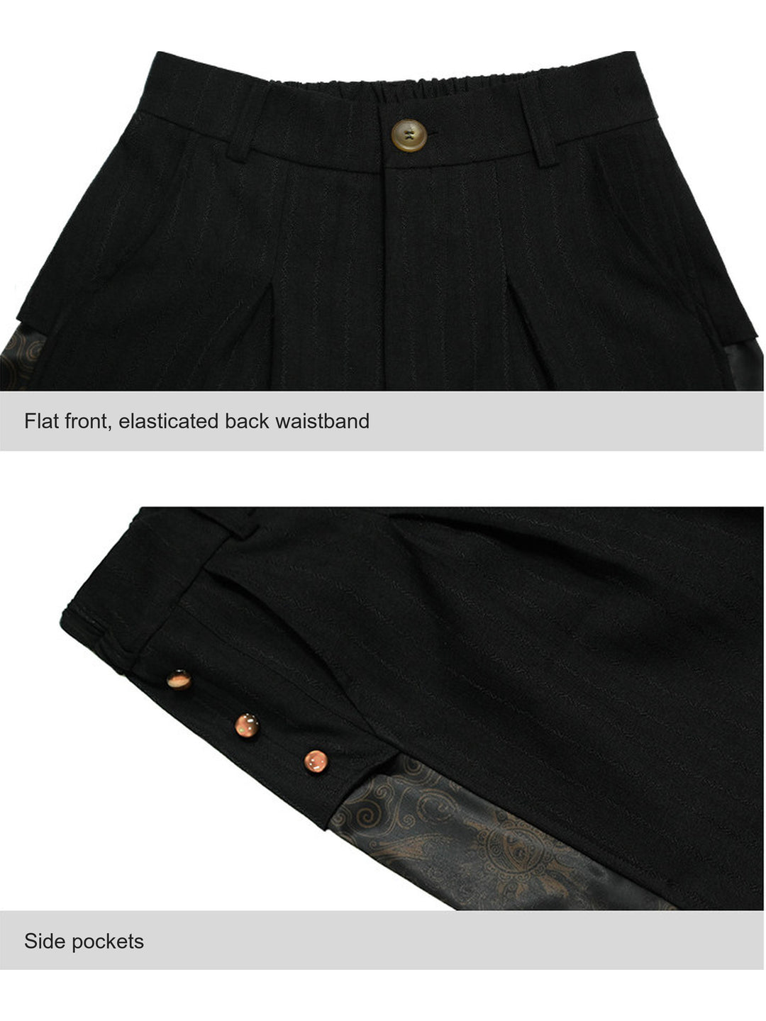 Black Mandala Print Panel Pleated Shorts
