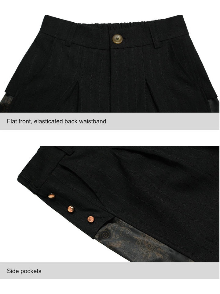 Black Mandala Print Panel Pleated Shorts