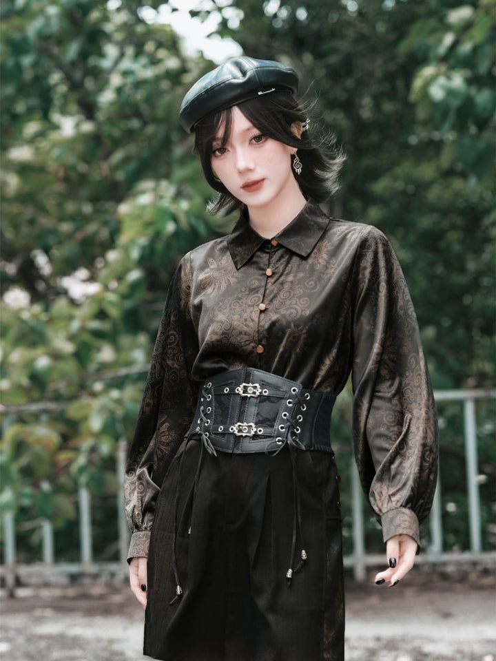 Black Mandala Print Panel Pleated Shorts
