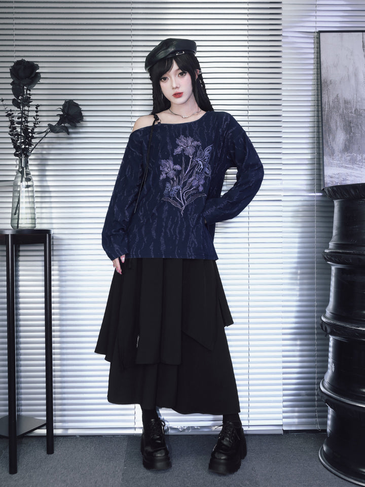Black Iris Fairy Graphic Off-Shoulder T-Shirt