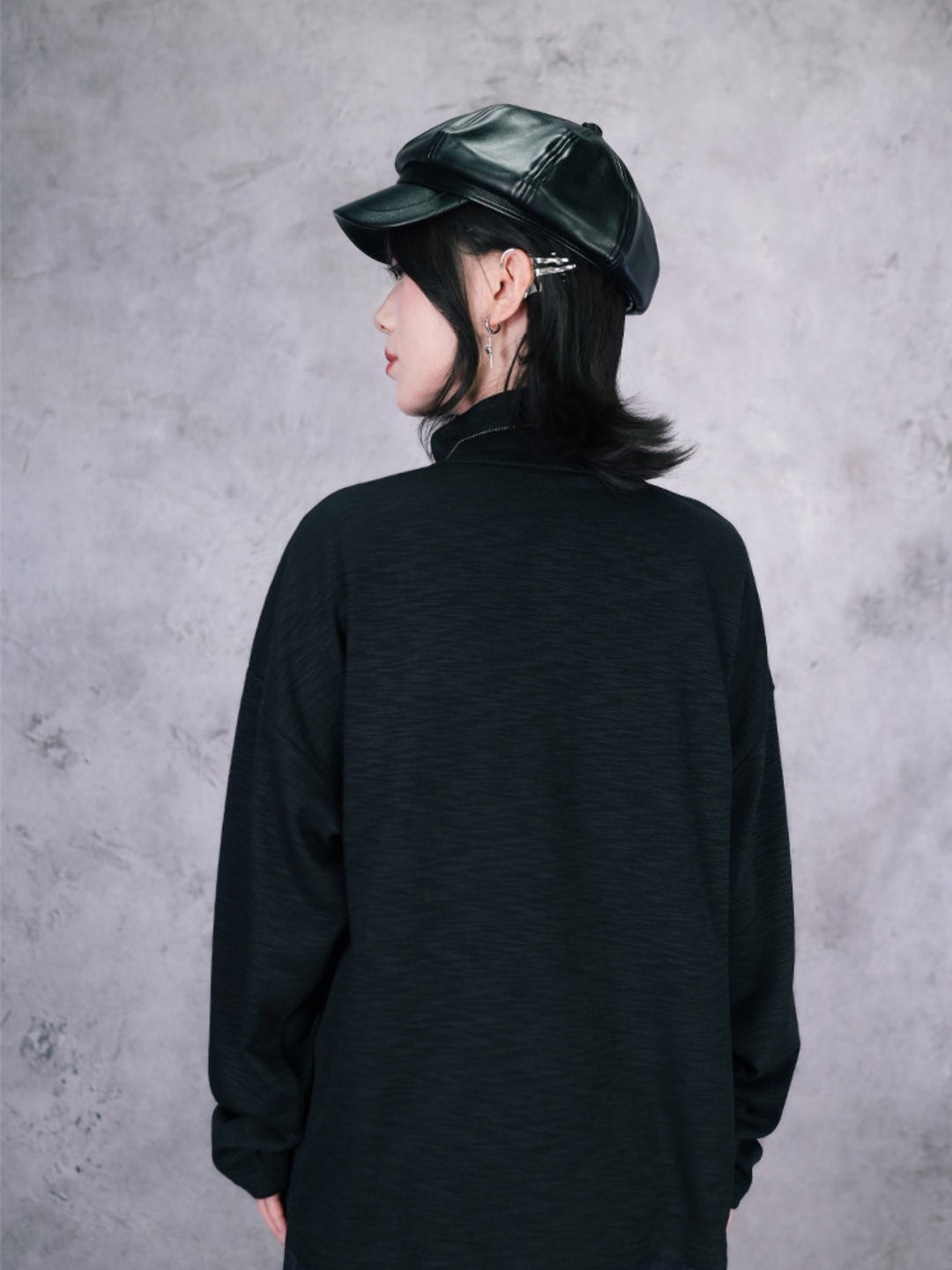 Black Patch Convertible-Collar Long-Sleeve Shirt