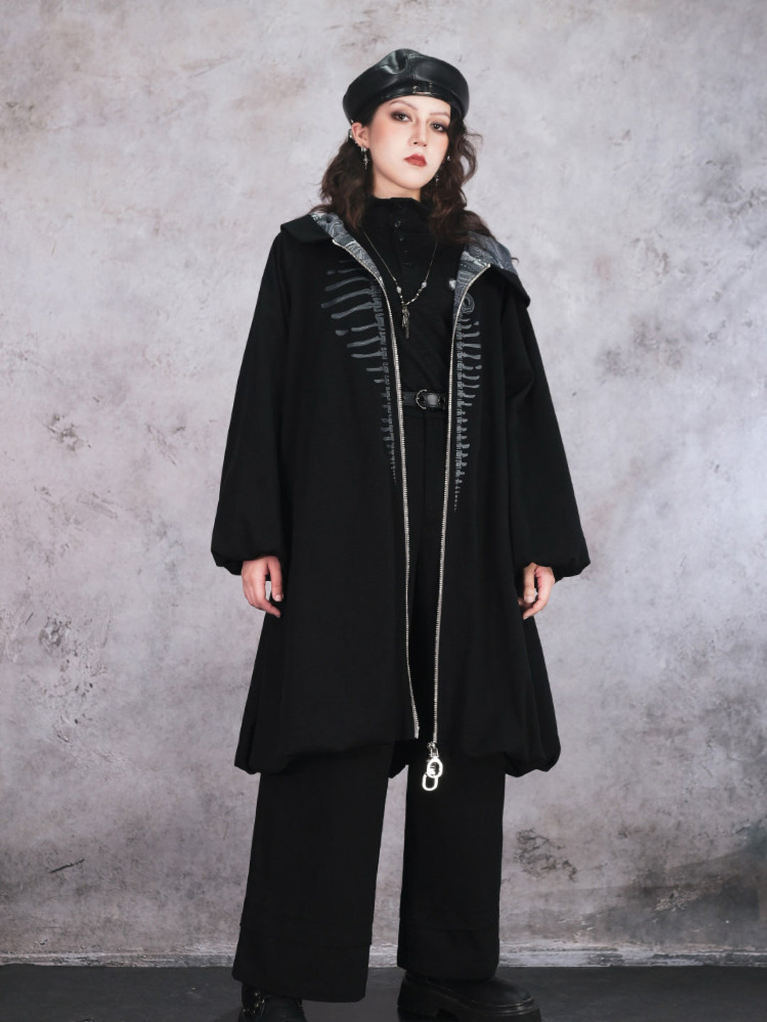 Black Patch Convertible-Collar Long-Sleeve Shirt