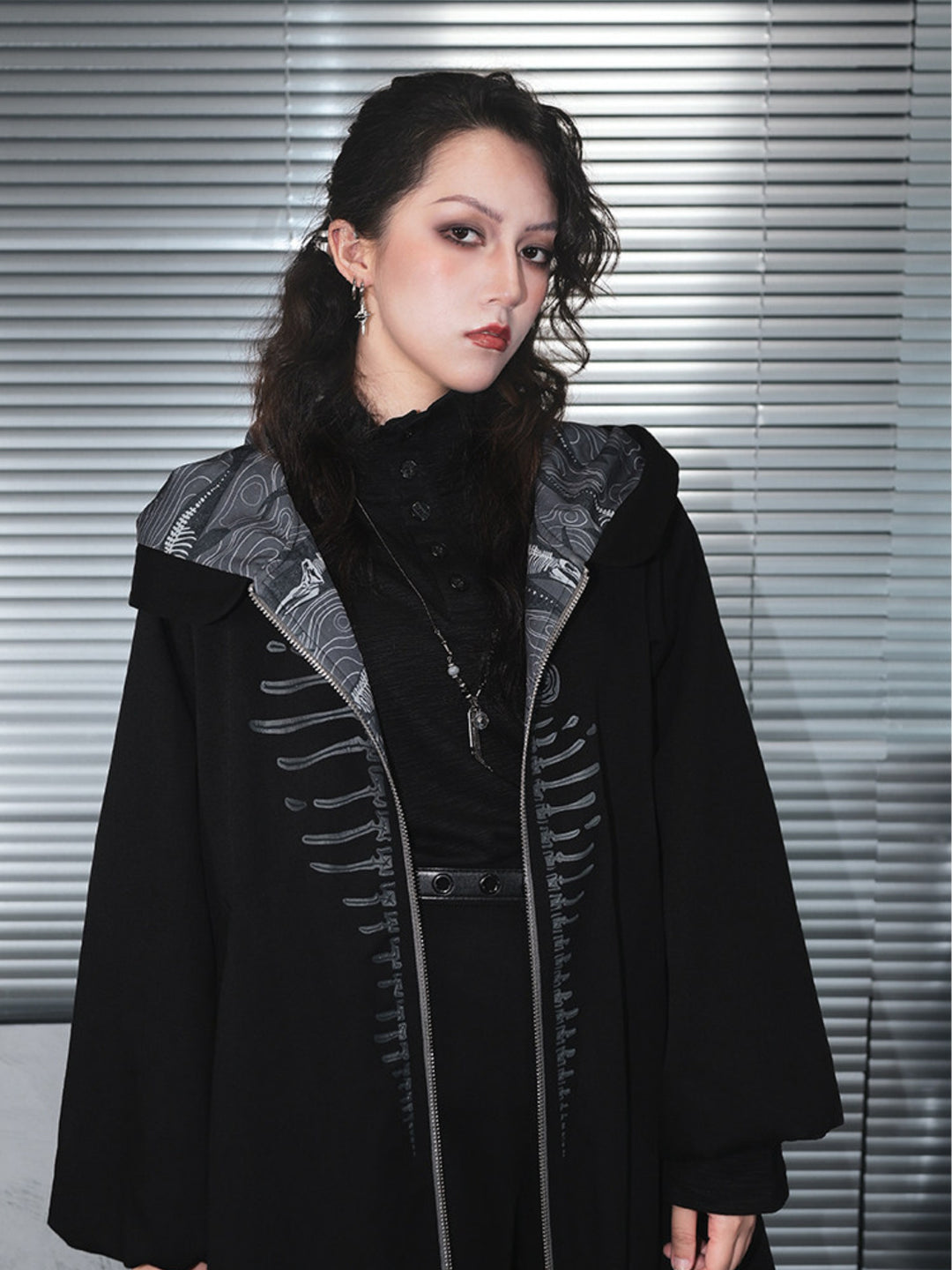 Black Patch Convertible-Collar Long-Sleeve Shirt