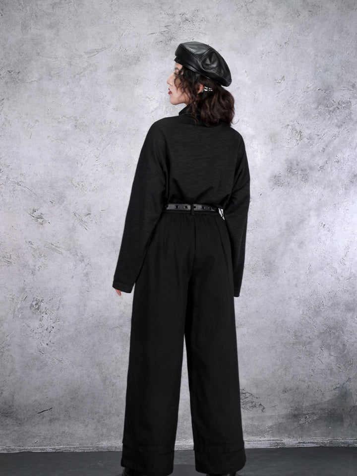 Black Patch Convertible-Collar Long-Sleeve Shirt