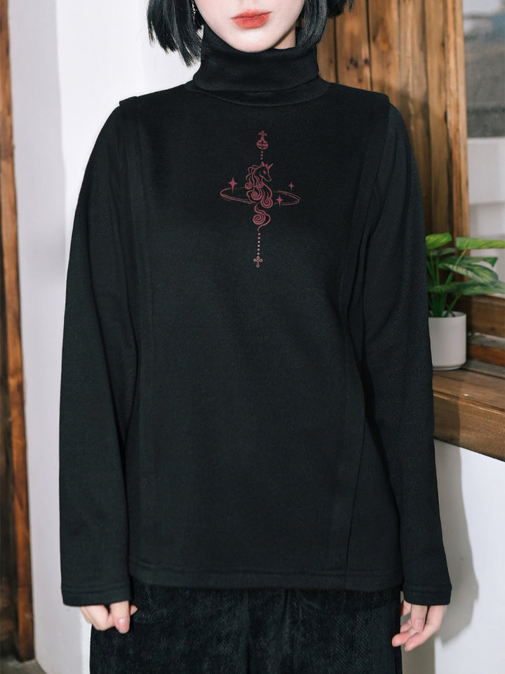 Horse Graphic Turtleneck Long-Sleeve Top