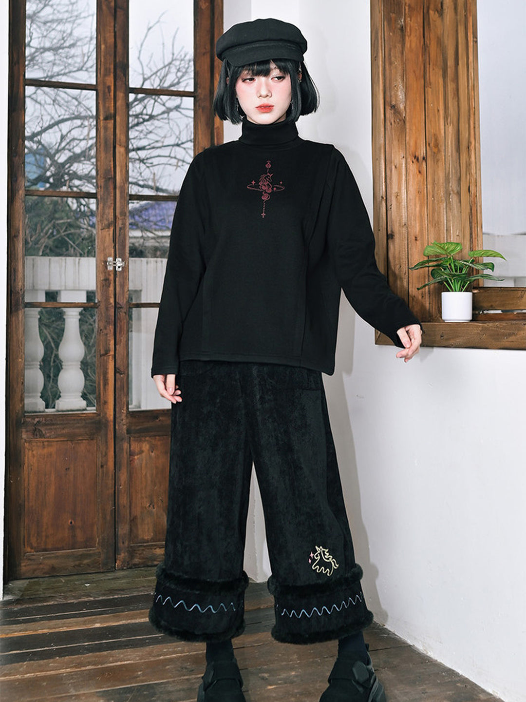Horse Graphic Turtleneck Long-Sleeve Top