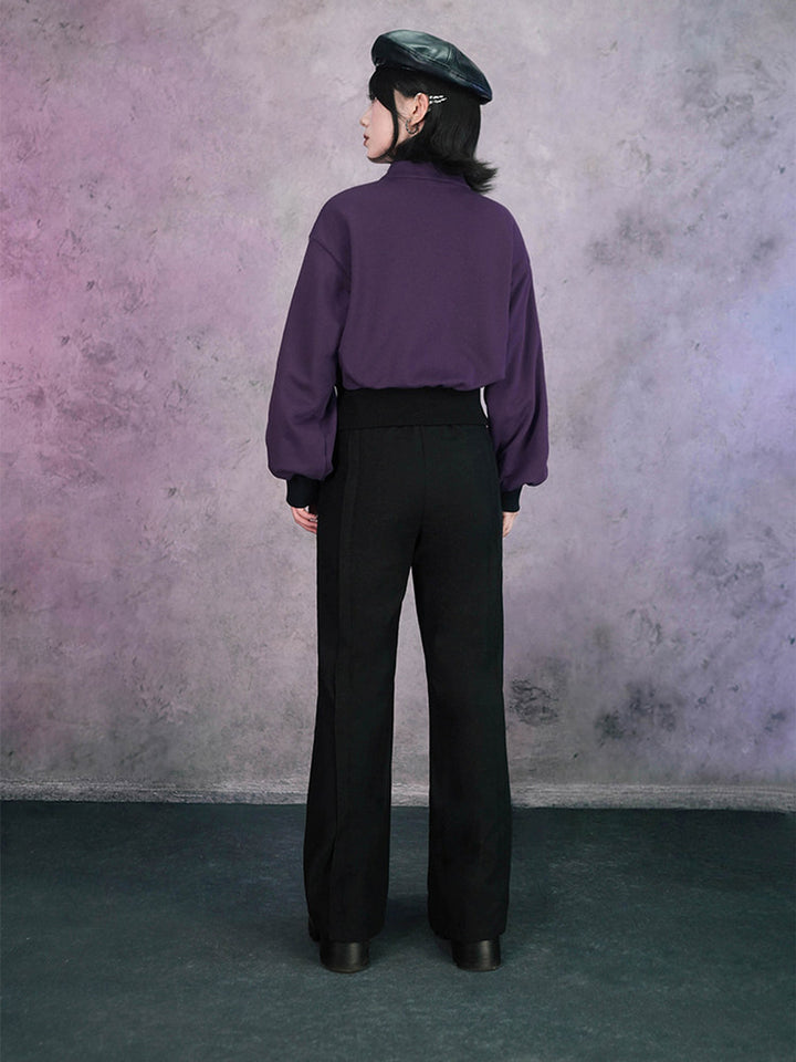 Black Iris Embroidered High-Waist Flared Pants