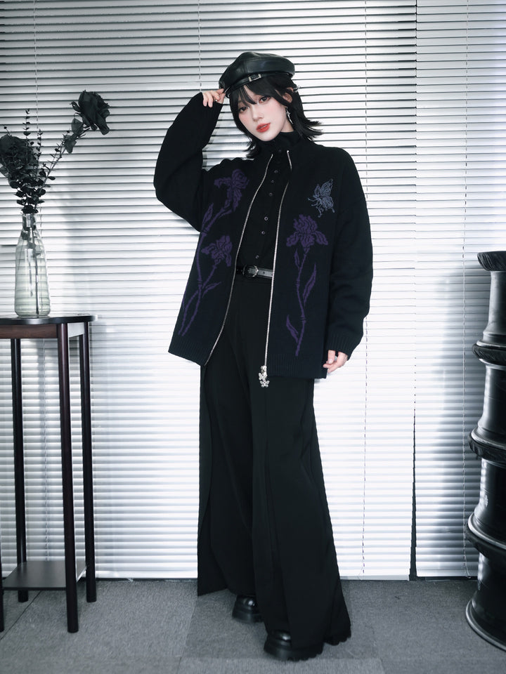 Black Iris and Fairy Double-Zip Knit Jacket