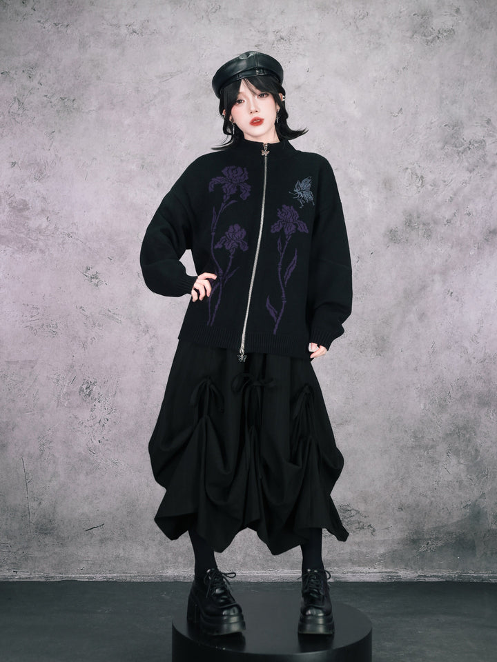 Black Iris and Fairy Double-Zip Knit Jacket