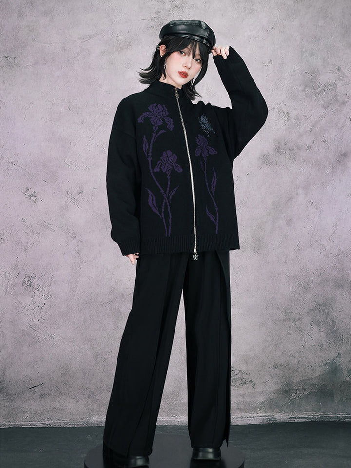 Black Iris and Fairy Double-Zip Knit Jacket
