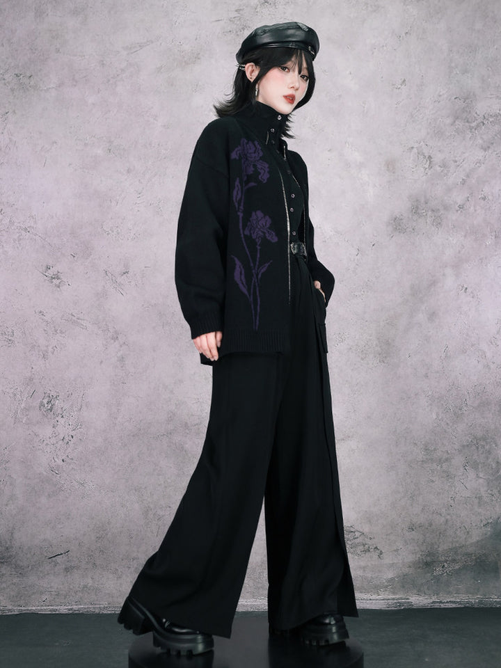 Black Iris and Fairy Double-Zip Knit Jacket