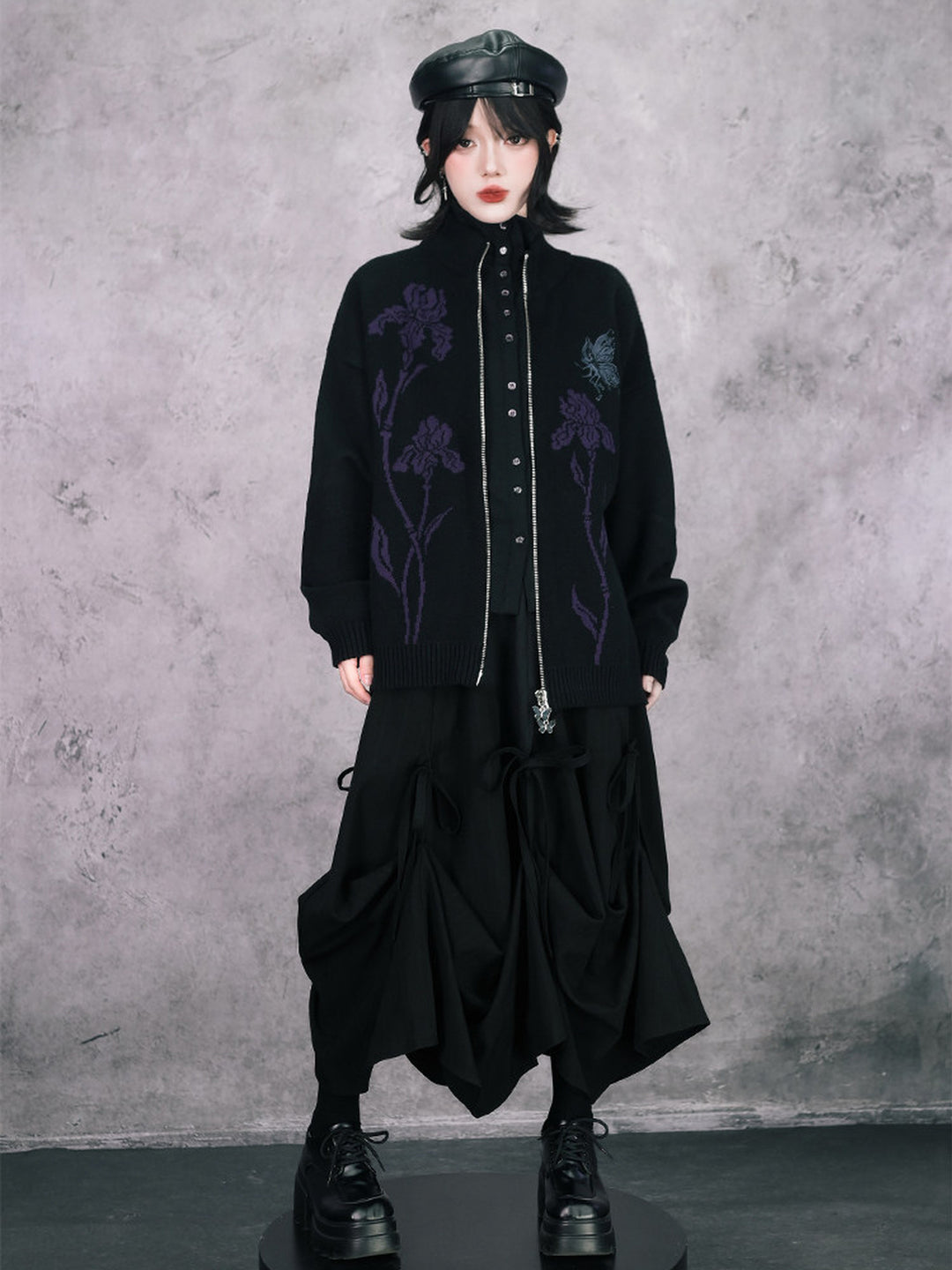 Black Iris and Fairy Double-Zip Knit Jacket
