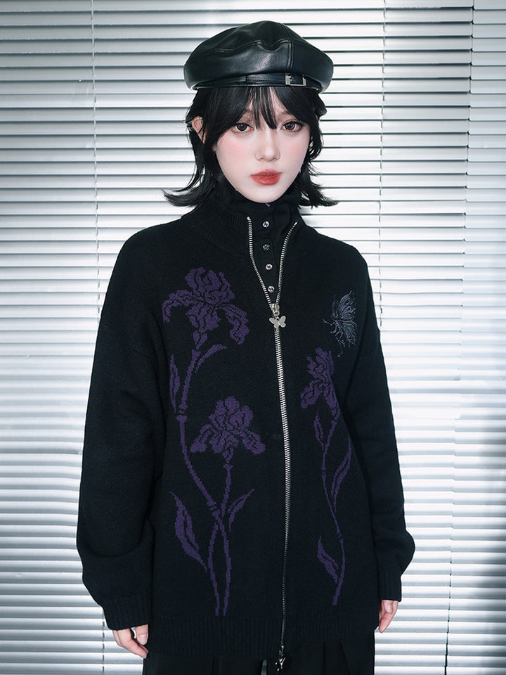 Black Iris and Fairy Double-Zip Knit Jacket
