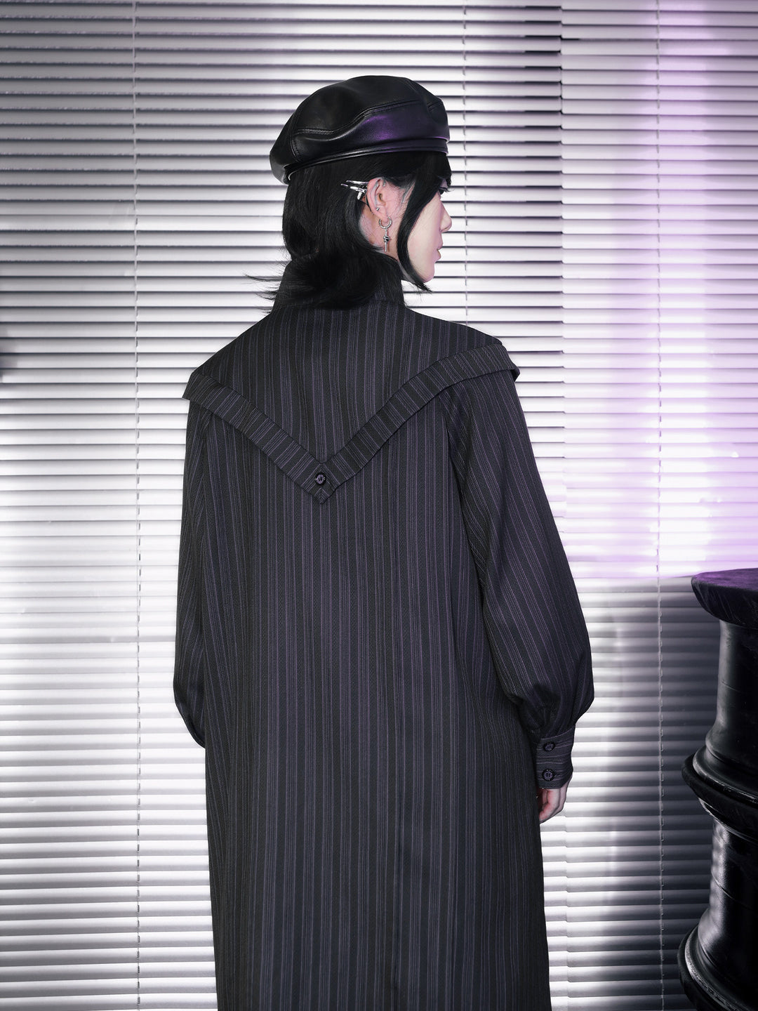 Purple Iris Embroidered Convertible-Collar Longline Jacket