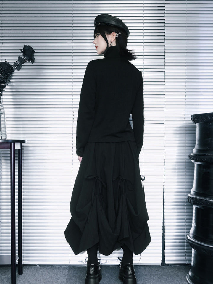 Black Iris Embroidered Convertible-Collar Knit Cardigan