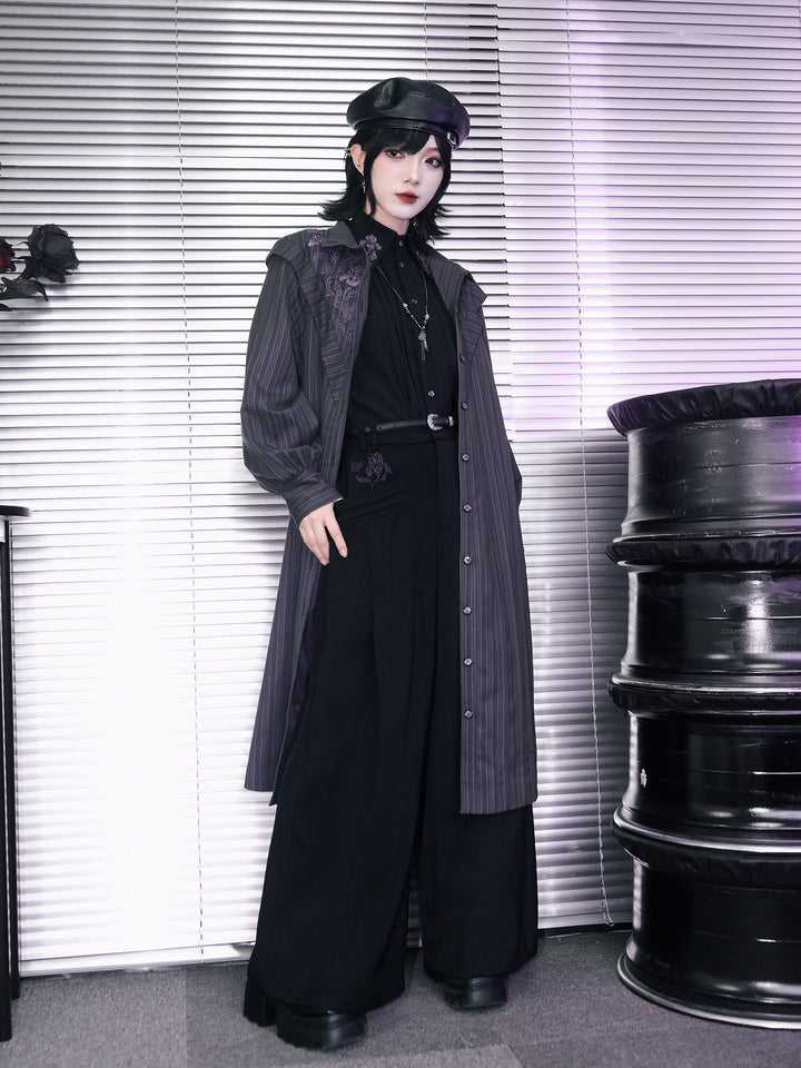 Black Iris Embroidered Paneled Wide-Leg Pants