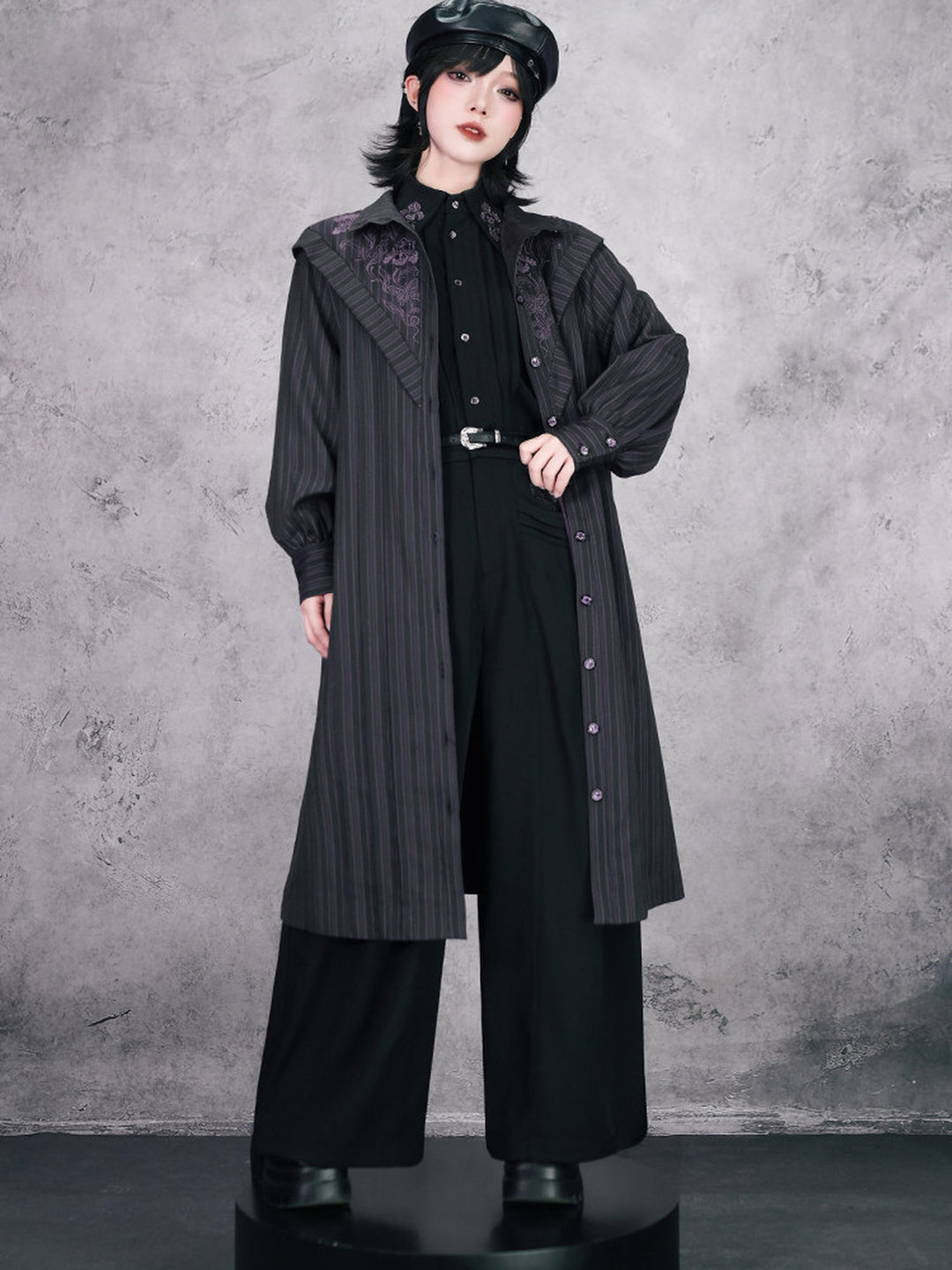Black Iris Embroidered Paneled Wide-Leg Pants
