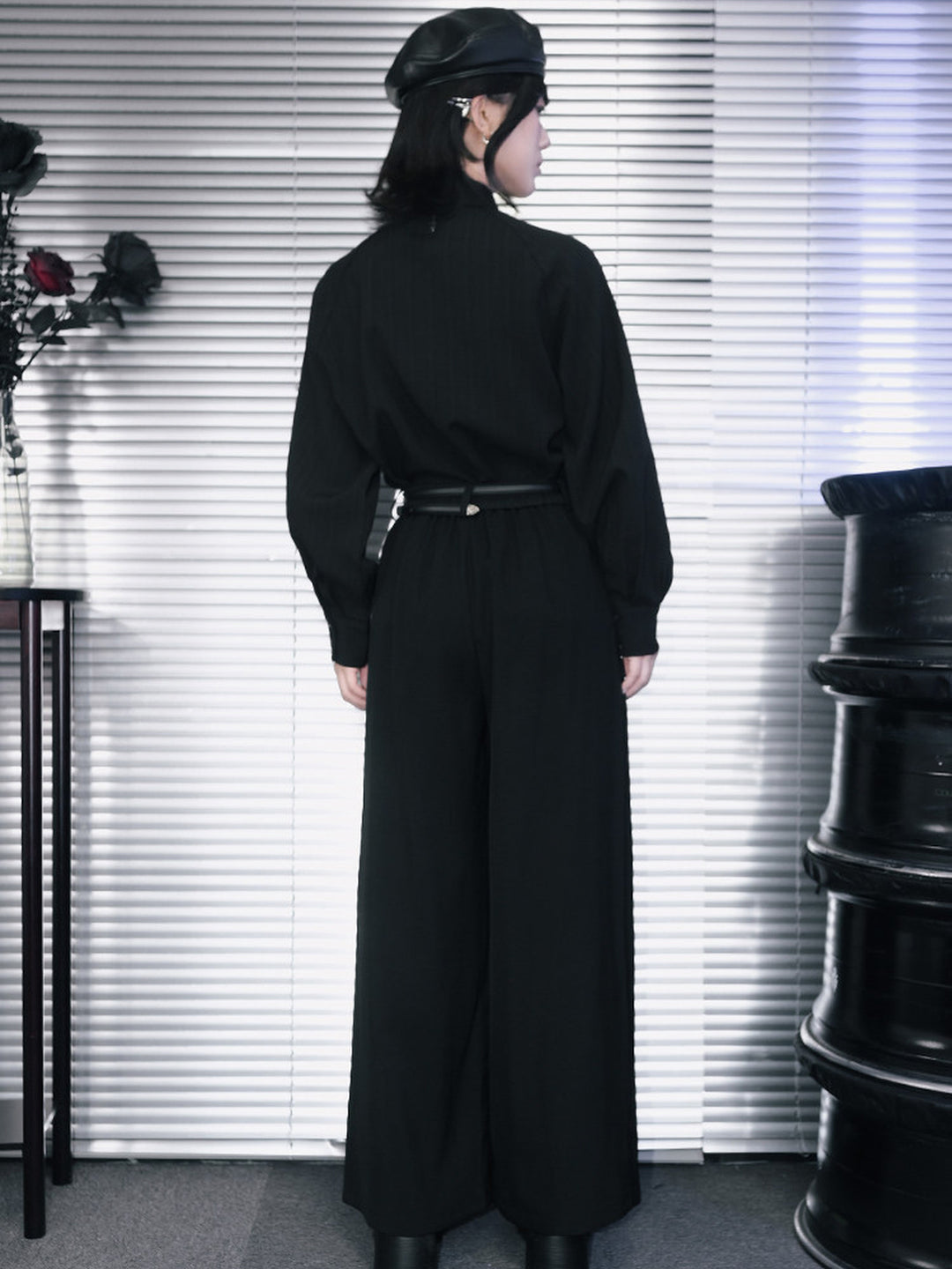 Black Iris Embroidered Paneled Wide-Leg Pants